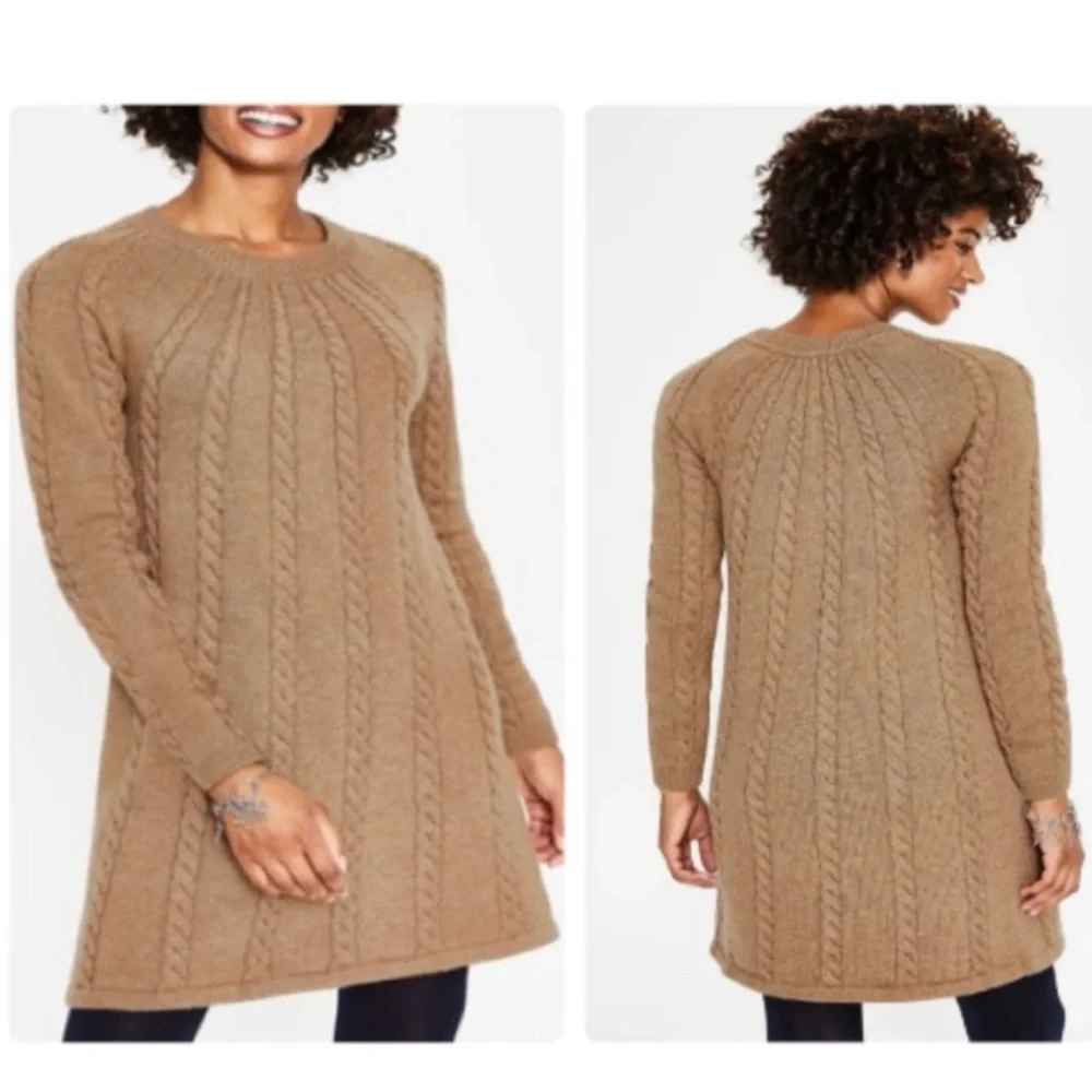 Boden Cynthia Women’s Cable Knit Sweater Dress Camel Tan Wool Blend Size 4 - Picture 1 of 6